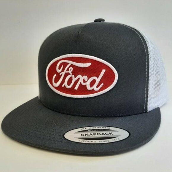 80s Retro Classic Ford Embroidered Patch Flat Bill Hat Cap Mesh Snapback Trucker